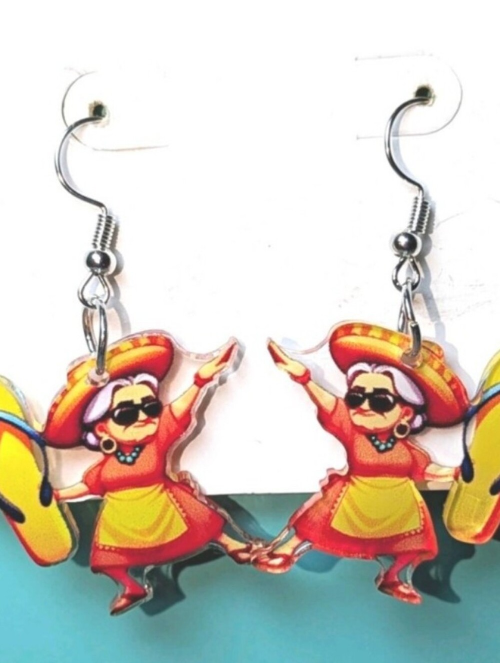 Cute Red & Yellow Granny Throwing Shoe Earrings